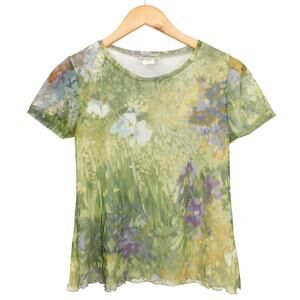 Vintage Nicola Women's Green Mesh Floral Blouse Top Size Small Y2K‎ Fairycore